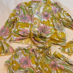 Floral Print Women's Set - Pink and Yellow